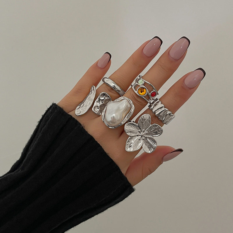 New 2026 6Pcs/Set Vintage Flower Metal Rings
