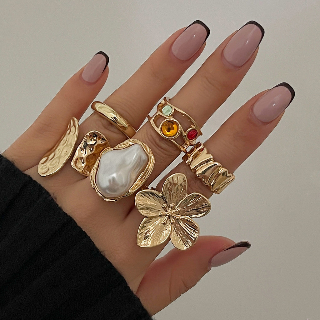 New 2026 6Pcs/Set Vintage Flower Metal Rings