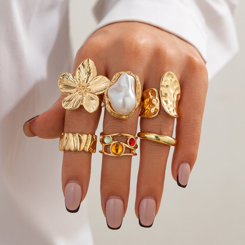 New 2026 6Pcs/Set Vintage Flower Metal Rings