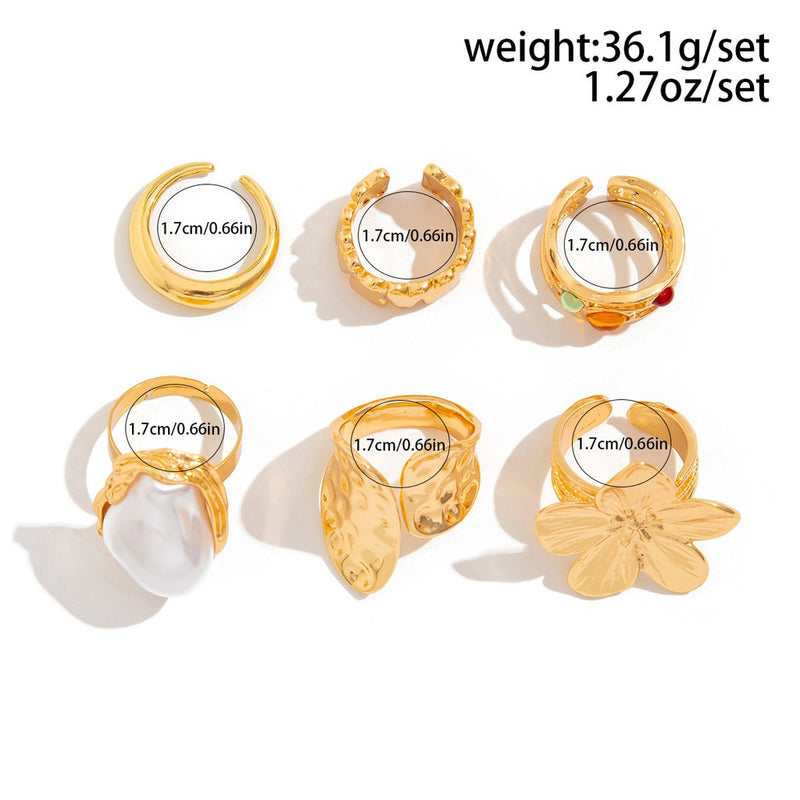 New 2026 6Pcs/Set Vintage Flower Metal Rings