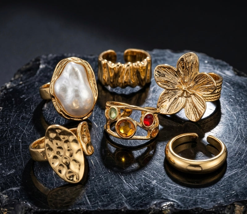 New 2026 6Pcs/Set Vintage Flower Metal Rings