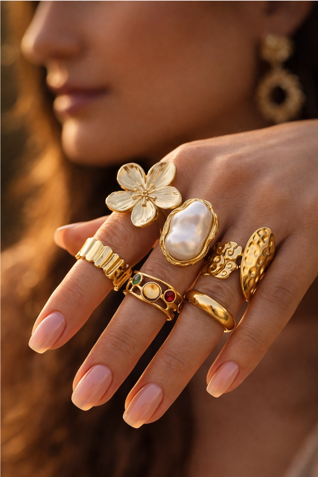 New 2026 6Pcs/Set Vintage Flower Metal Rings