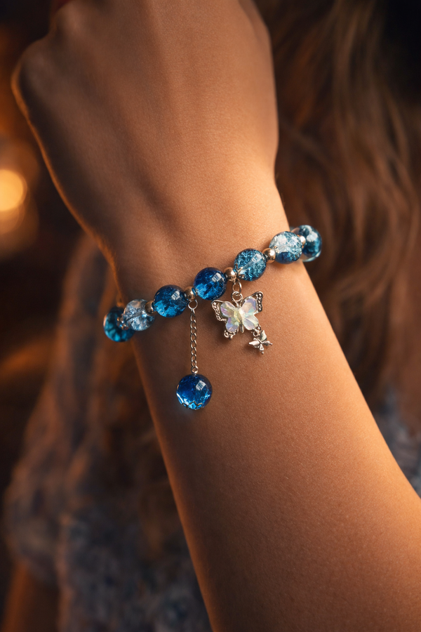 Ocean Blue Crystal Butterfly Charm Bracelet 😍