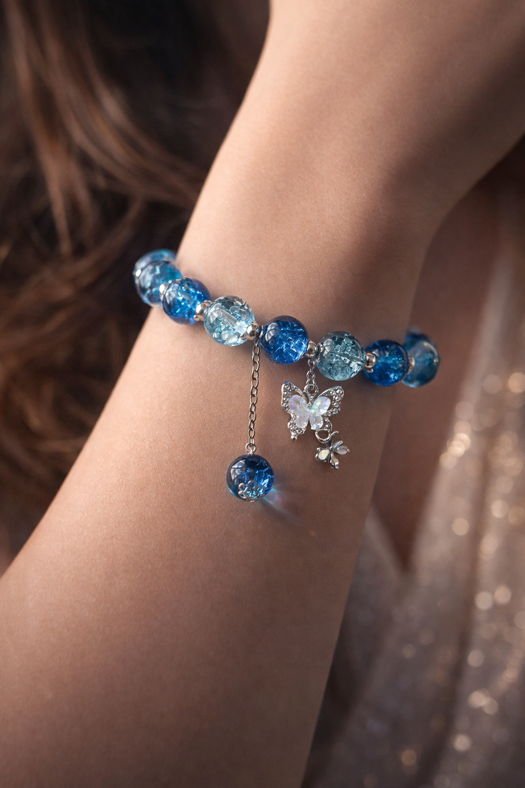 Ocean Blue Crystal Butterfly Charm Bracelet 😍