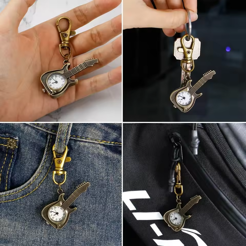 3D Aesthetic Classic guitar keychain with watch pendant