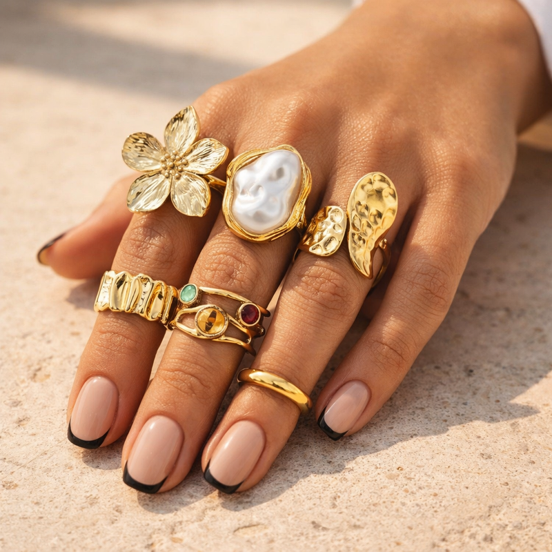 New 2026 6Pcs/Set Vintage Flower Metal Rings