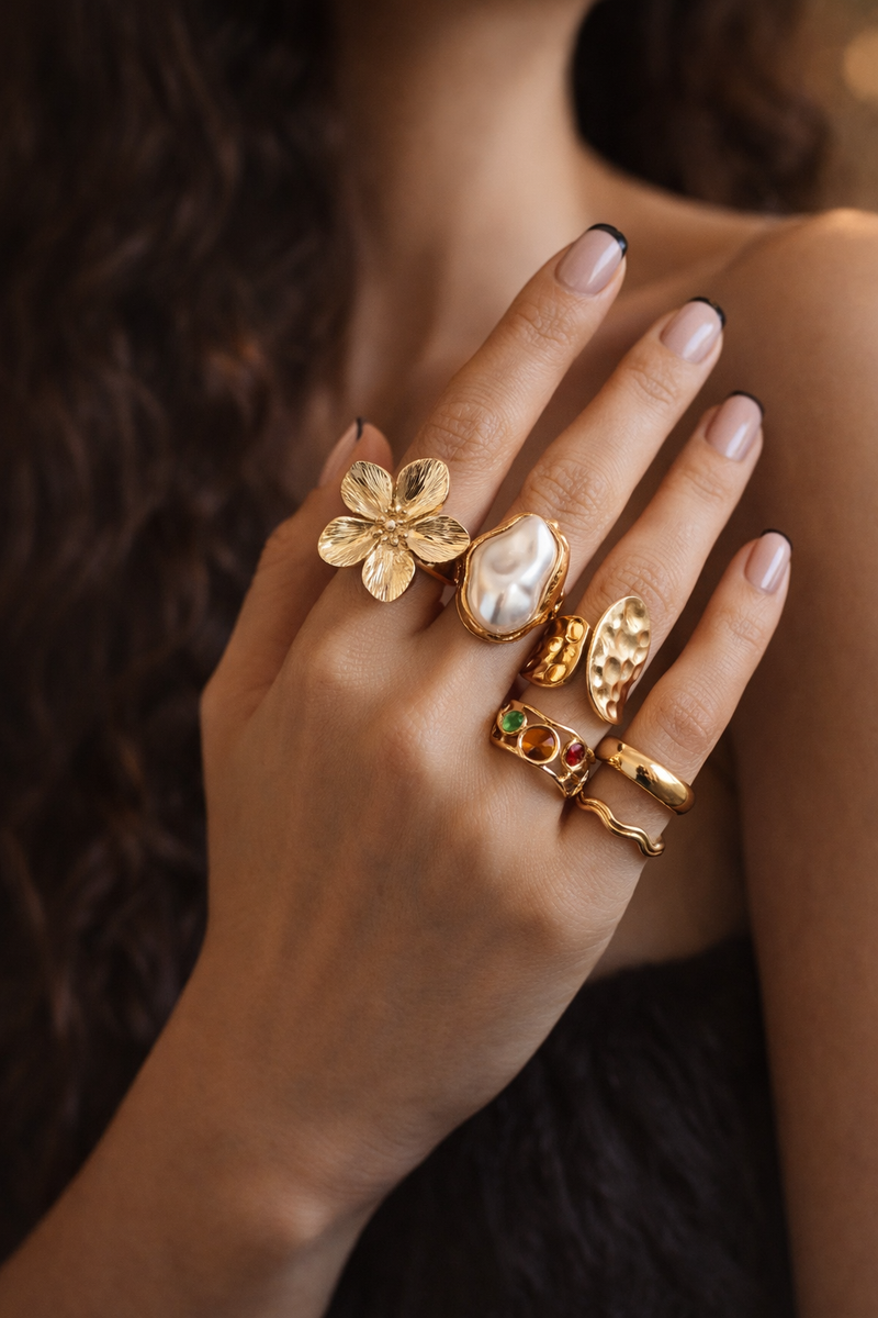 New 2026 6Pcs/Set Vintage Flower Metal Rings
